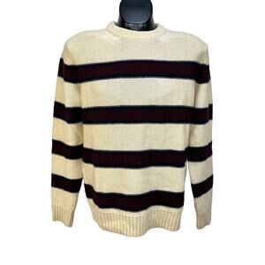 Banana Republic Italian Yarn Merino Wool Modern Stripe Crewneck Sweater Ivory